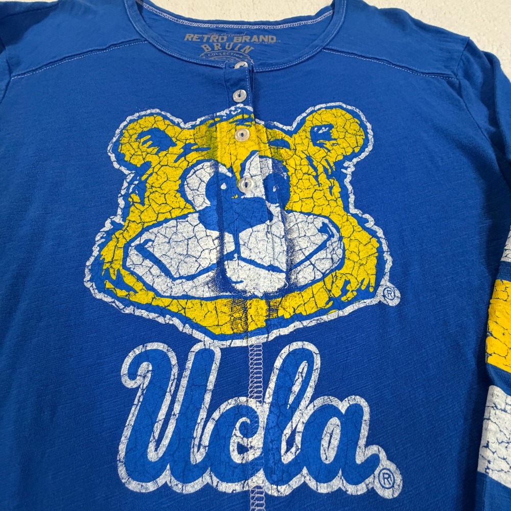 UCLA Bruin Henley Shirt Women L Blue Long Sleeve Excellent by Retro Brand